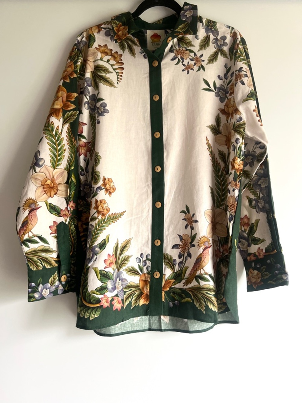 FARM Rio Sand Nature Botanical Linen Blend Buttondown Top Size Large NWT - Picture 9 of 16